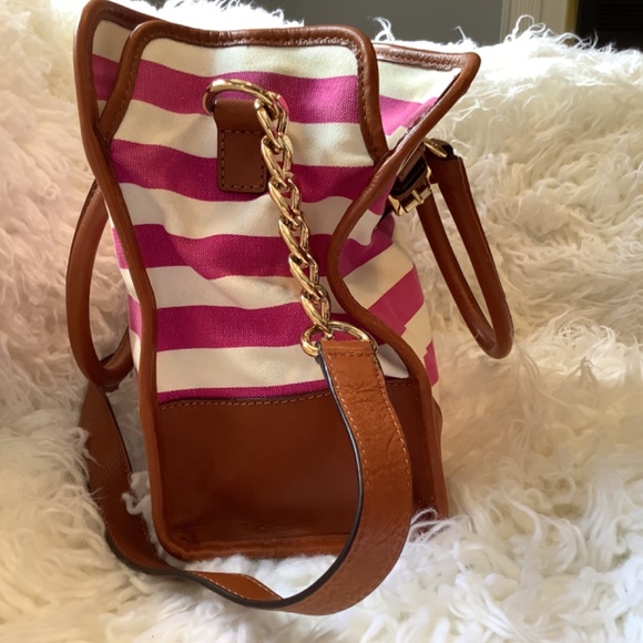 MICHAEL Michael KORS Fusia/pink and White Striped Canvas leather Hamilton Large - Picture 13 of 15